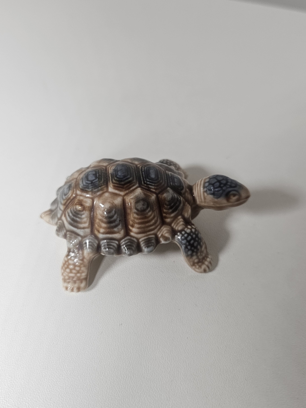 Glazed Ceramic Turtle Accent Figurine in Brown and Cream